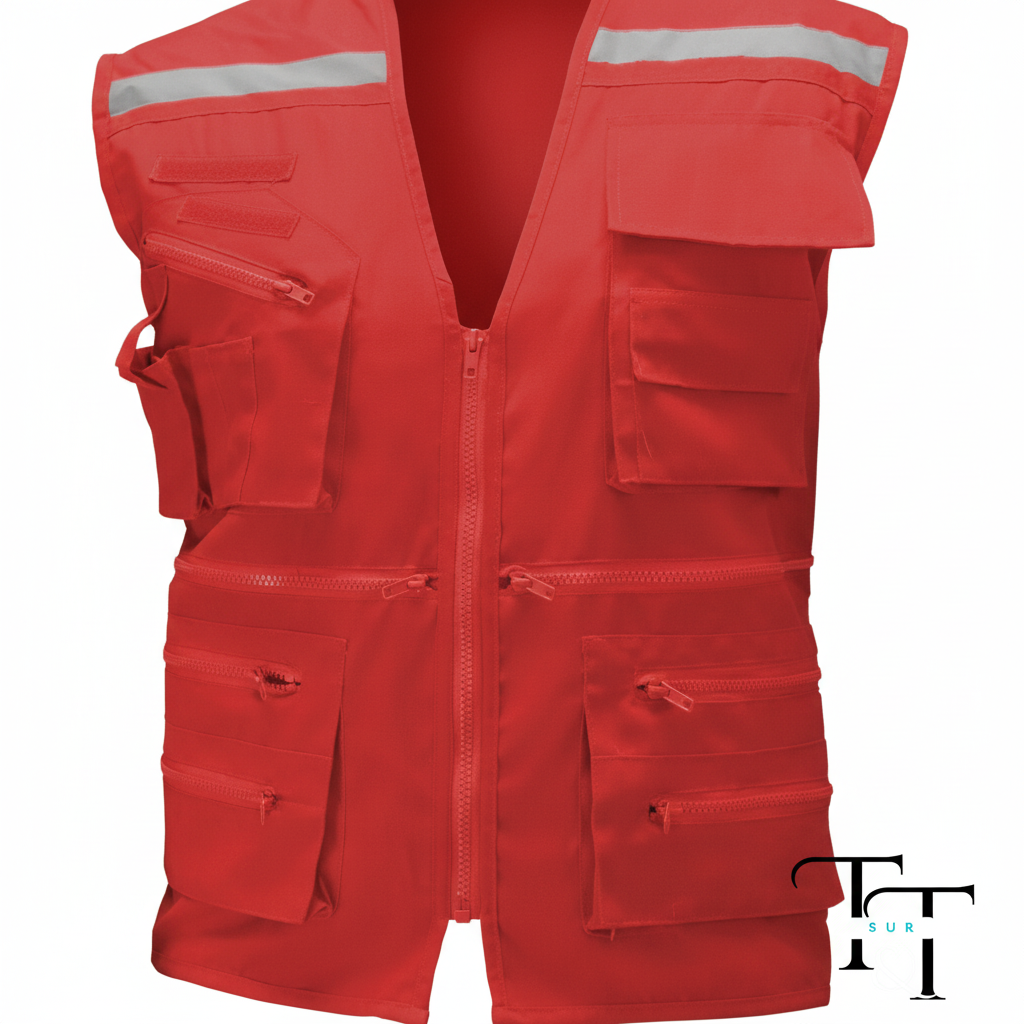 Chaleco Geólogo Rojo - Detalle Bolsillos