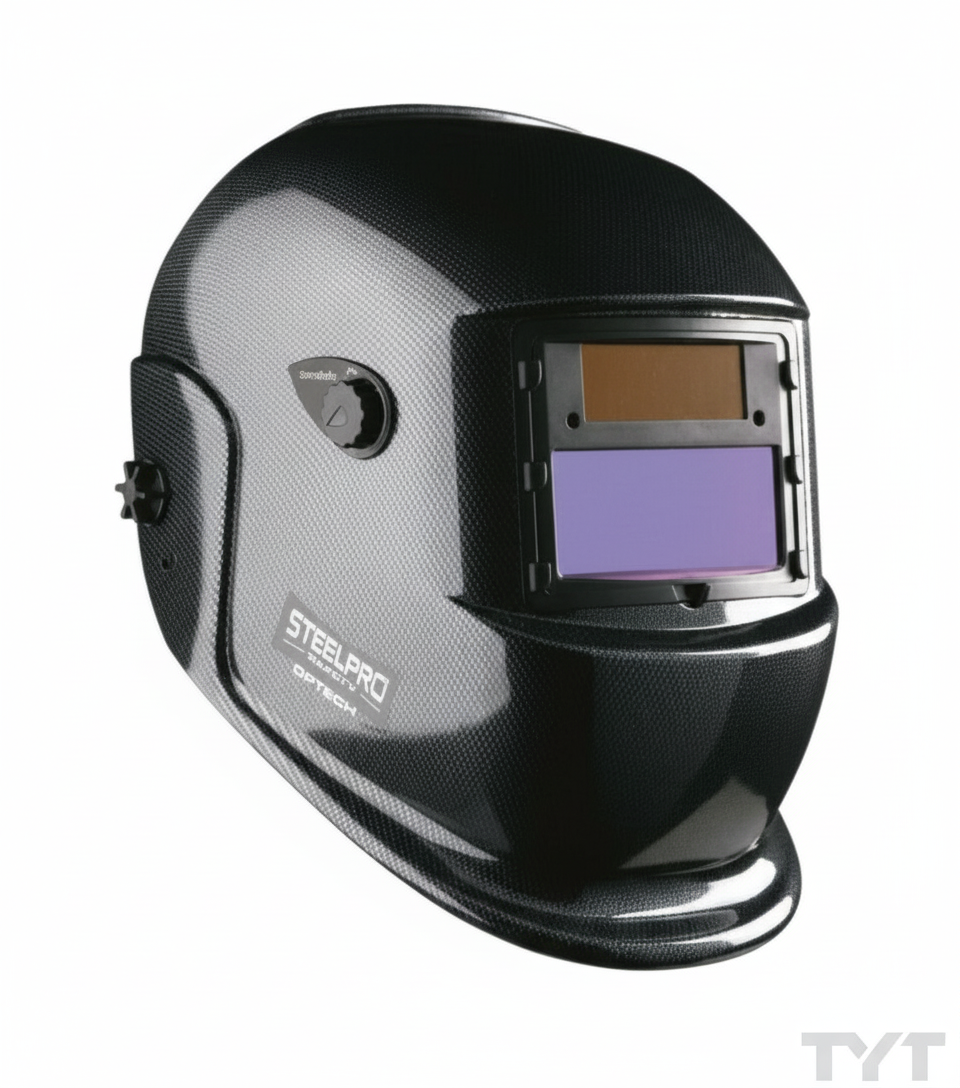 Máscara Steelpro Optech - Vista lateral con marca TYT