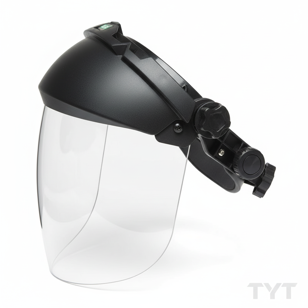 Protector facial MSA V-Gard - Vista lateral con marca TYT