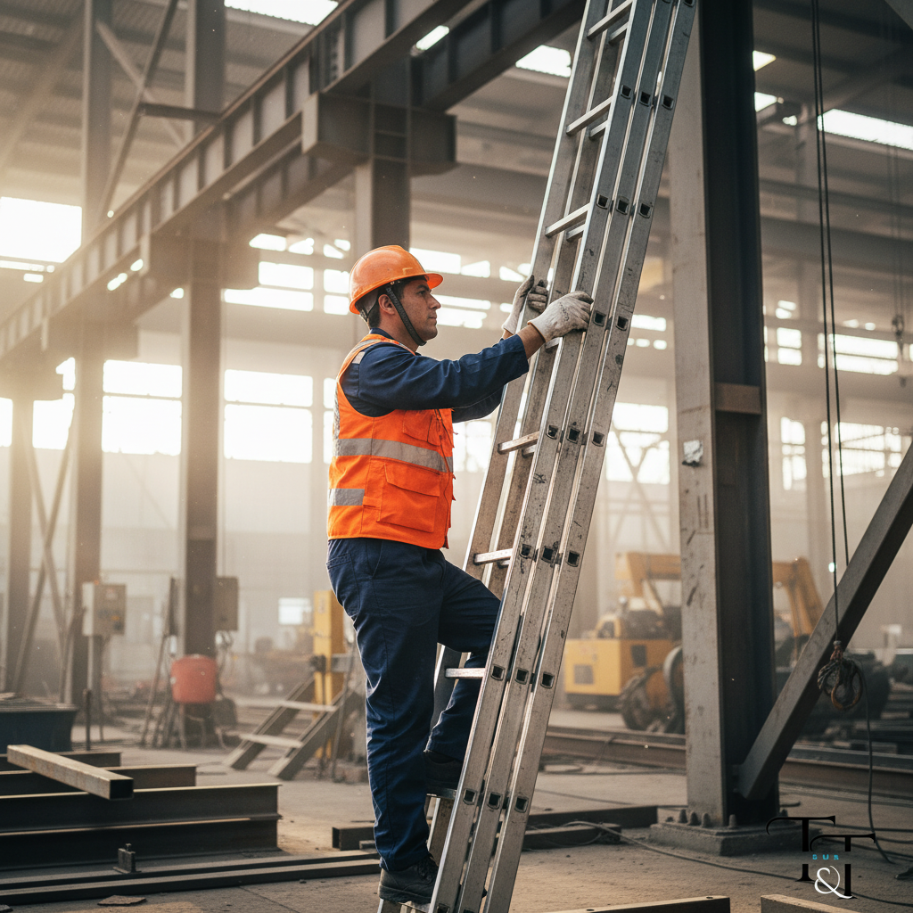 Trabajador subiendo escalera