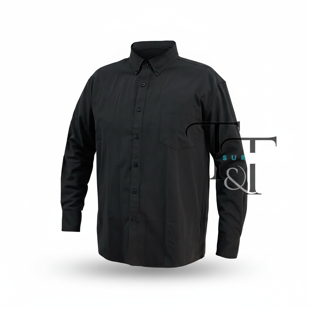 Vista frontal de la camisa Oxford negra